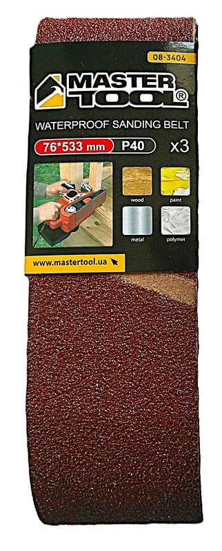 Стрічка шліфувальна MasterTool зерно 40 3 шт. 76х533 мм (08-3404)