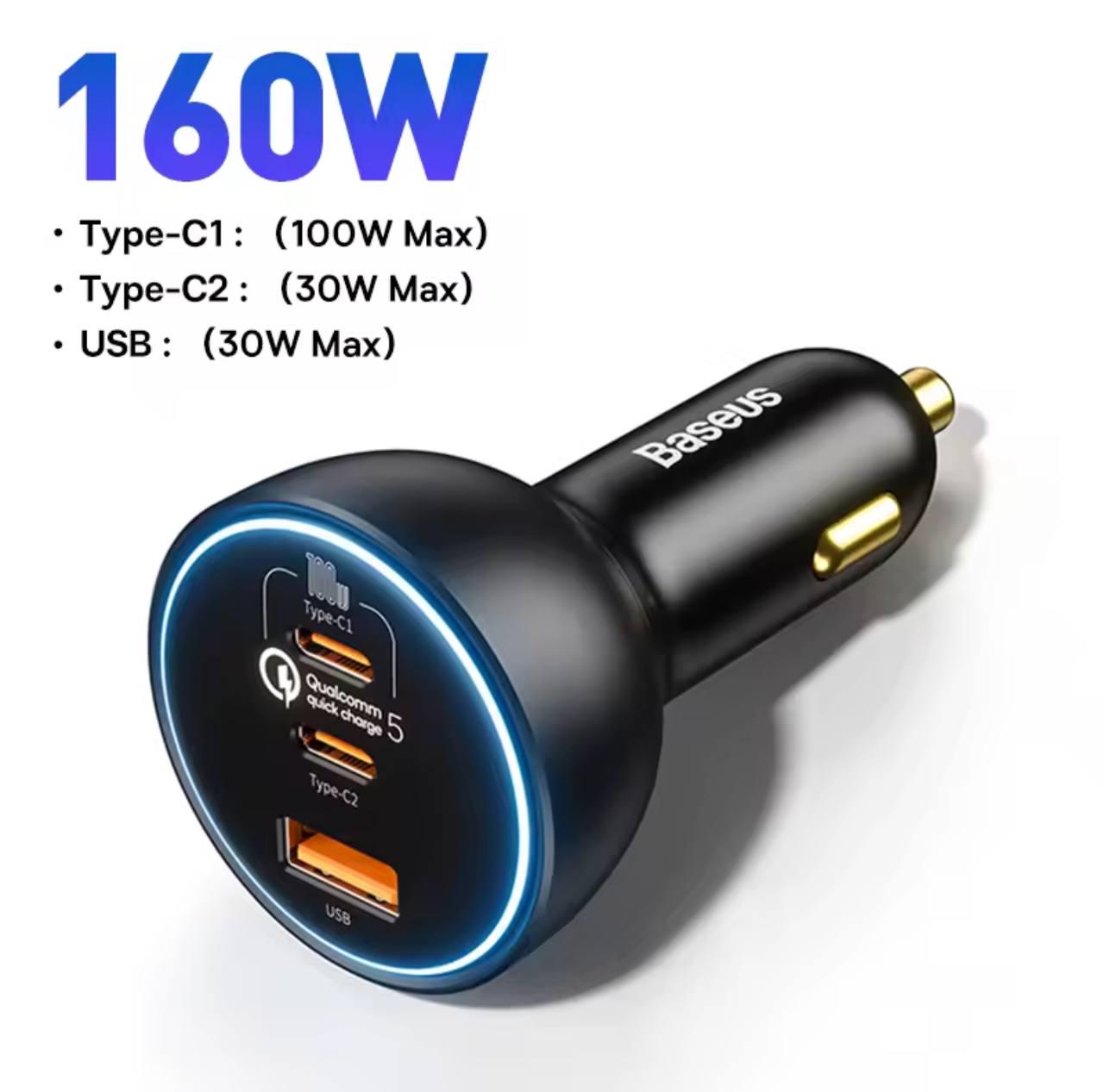 Зарядний пристрій автомобільний BASEUS Qualcomm QC 5 Technology Multi-Port Fast Charge Car Charger 160W USB+2Type-C (2i0-c4b) - фото 4 Зарядний пристрій автомобільний BASEUS Qualcomm QC 5 Technology Multi-Port Fast Charge Car Charger 160W USB+2Type-C (2i0-c4b) - фото 4