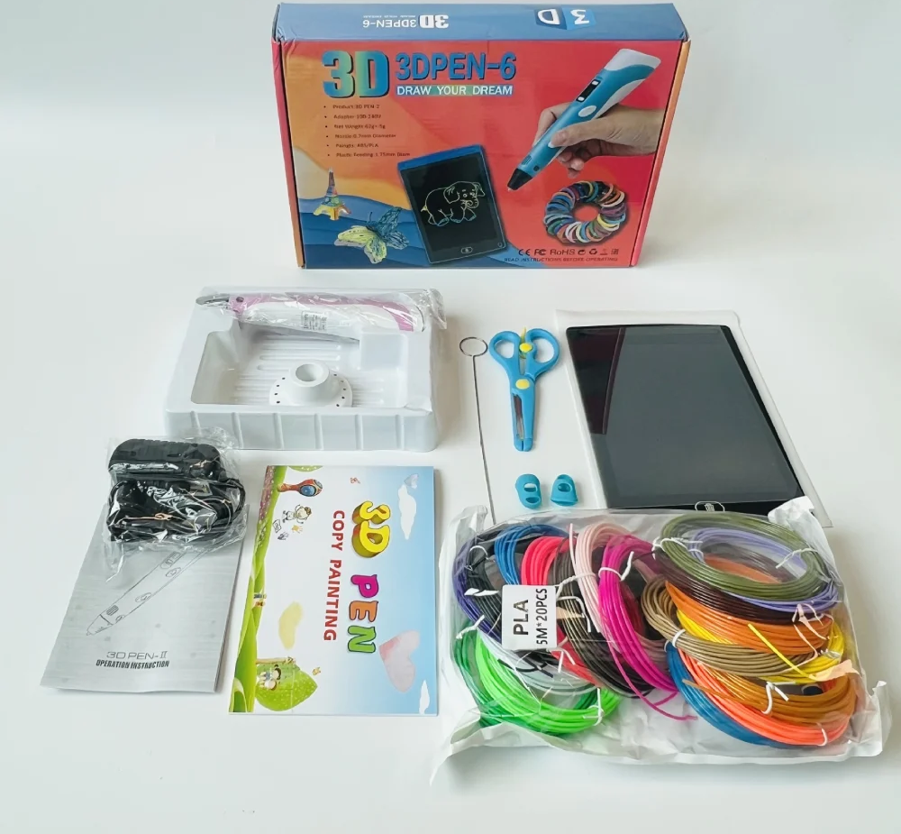 3D-ручка для рисования 3D Pen-6 с трафаретами и LCD-планшетом/100 м пластика Розовый (3663)