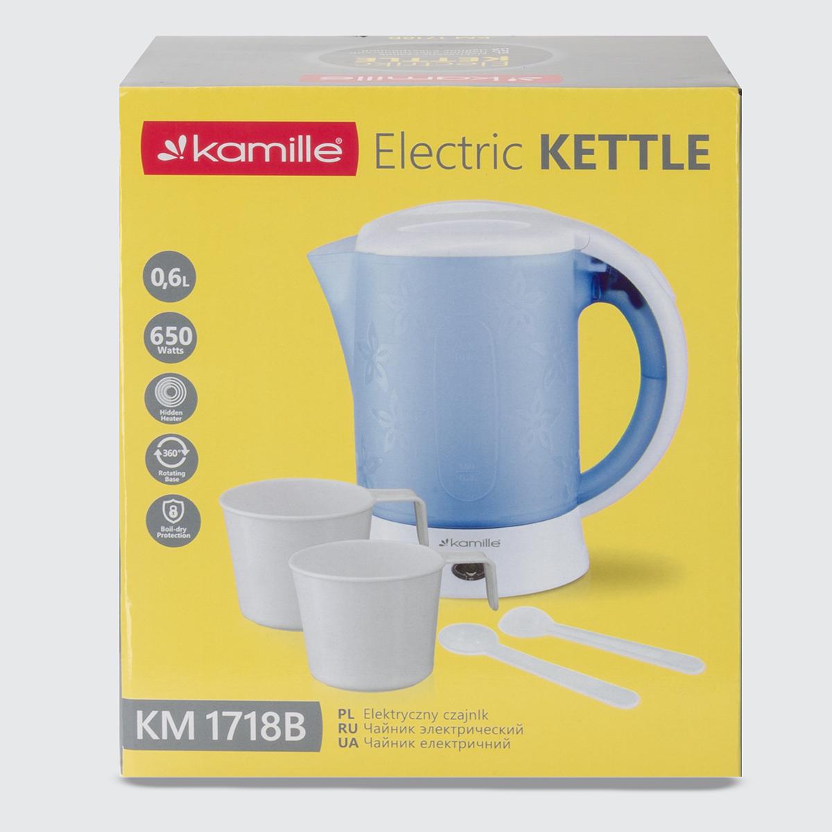 Электрочайник дорожний Kamille KM-1718В пластиковый с кружками и ложками 650 W 0,6 л Голубовато-белый (124-84-1718B) - фото 8 Электрочайник дорожний Kamille KM-1718В пластиковый с кружками и ложками 650 W 0,6 л Голубовато-белый (124-84-1718B) - фото 8