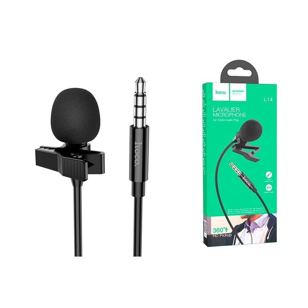 Микрофон петличный Hoco L14 Lavalier Audio microphone AUX 2 м 3,5 мм Черный