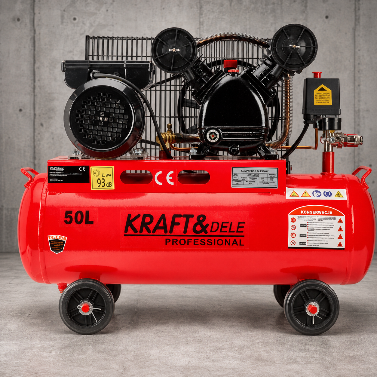 Компрессор Kraft&Dele KD403 воздушный масляный 50 л 2,8 кВт 8 бар 230 л/мин два поршня для краскопульта/пневмоинструментов/шиномонтажа