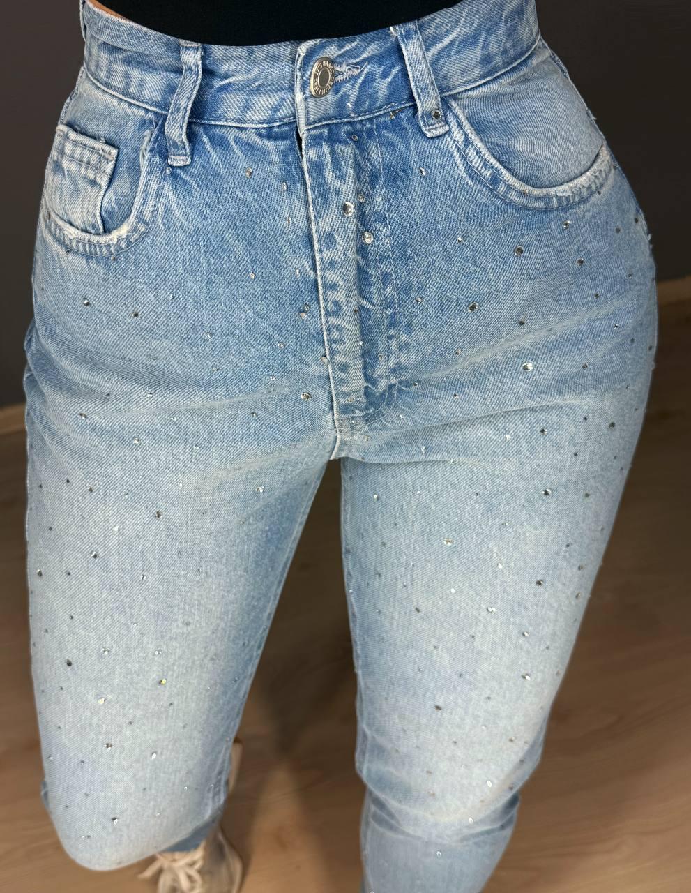 Джинси жіночі ITS Basic 3077 MOM з россипом камінців р. 42 Блакитний (1936) - фото 2
