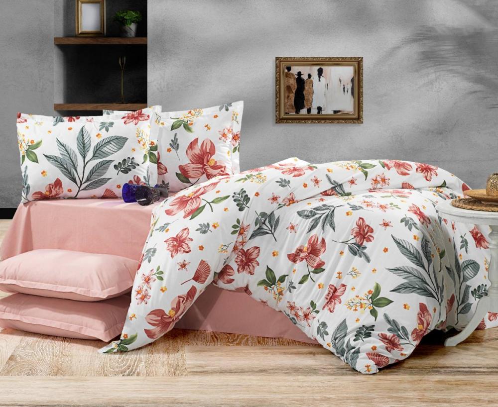 Комплект постільної білизни Оазис cotton сімейний на гумці Кораловий