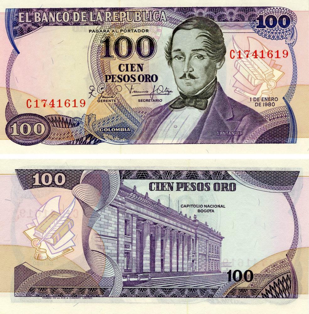 Колекційна банкнота Колумбія 100 песо оро 1980 UNC P418 (Б13328) Колекційна банкнота Колумбія 100 песо оро 1980 UNC P418 (Б13328)