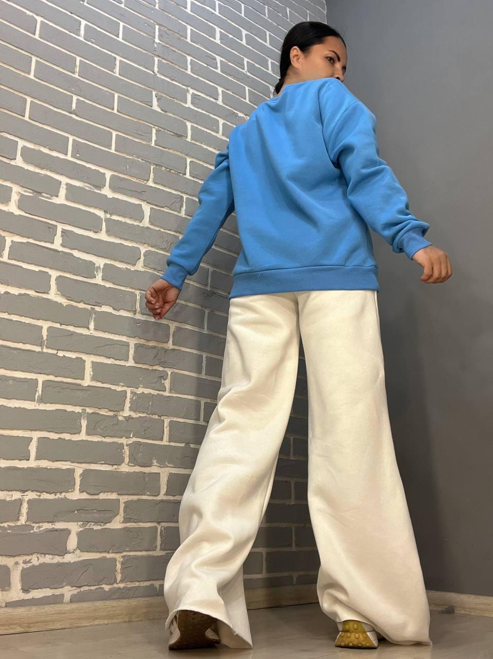 Костюм женский QUZEN 388-488 свитшот брюки палаццо широкие на флисе M Голубой (2820) - фото 5 Костюм женский QUZEN 388-488 свитшот брюки палаццо широкие на флисе M Голубой (2820) - фото 5