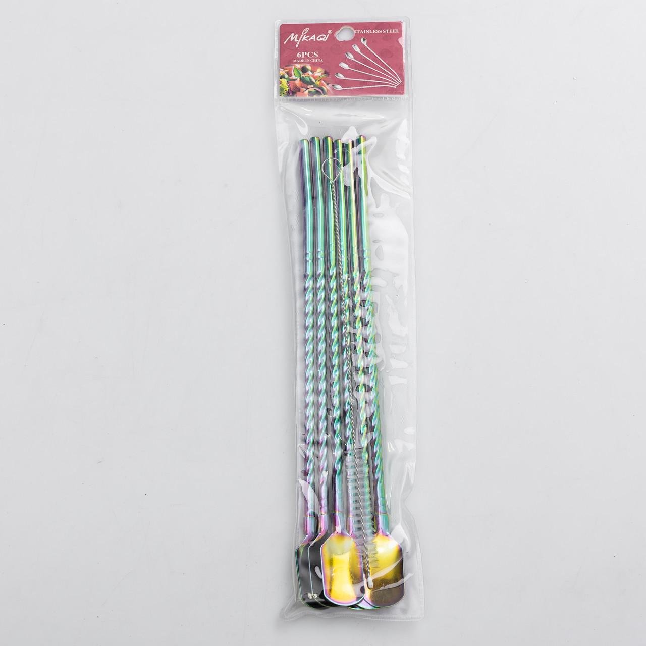 Набор многоразовых ложек-трубочек 6 шт. для напитков 22 см со щеткой для мойки из нержавеющей стали Хамелеон - фото 5 Набор многоразовых ложек-трубочек 6 шт. для напитков 22 см со щеткой для мойки из нержавеющей стали Хамелеон - фото 5