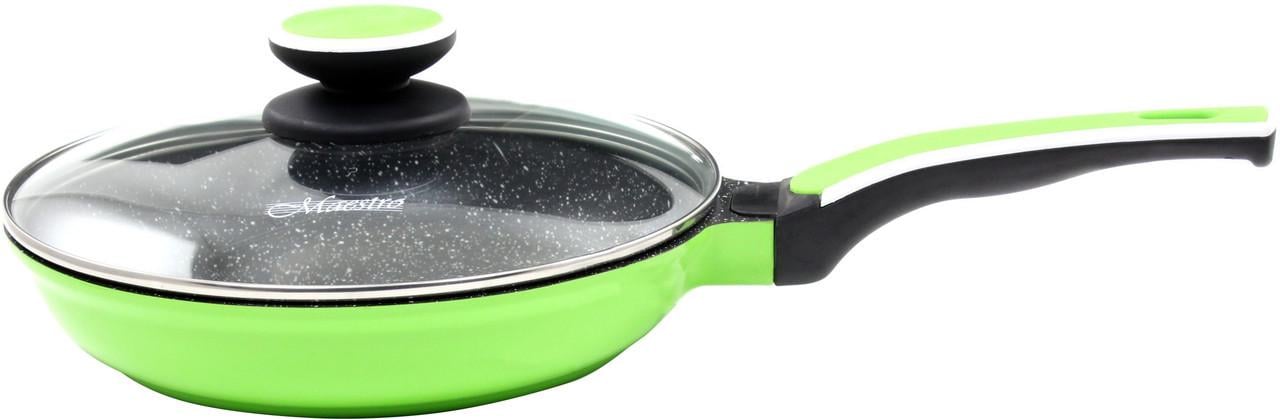 Сковорода з антипригарним покриттям і скляною кришкою Maestro 22 см Зелений (MR-1220-22)
