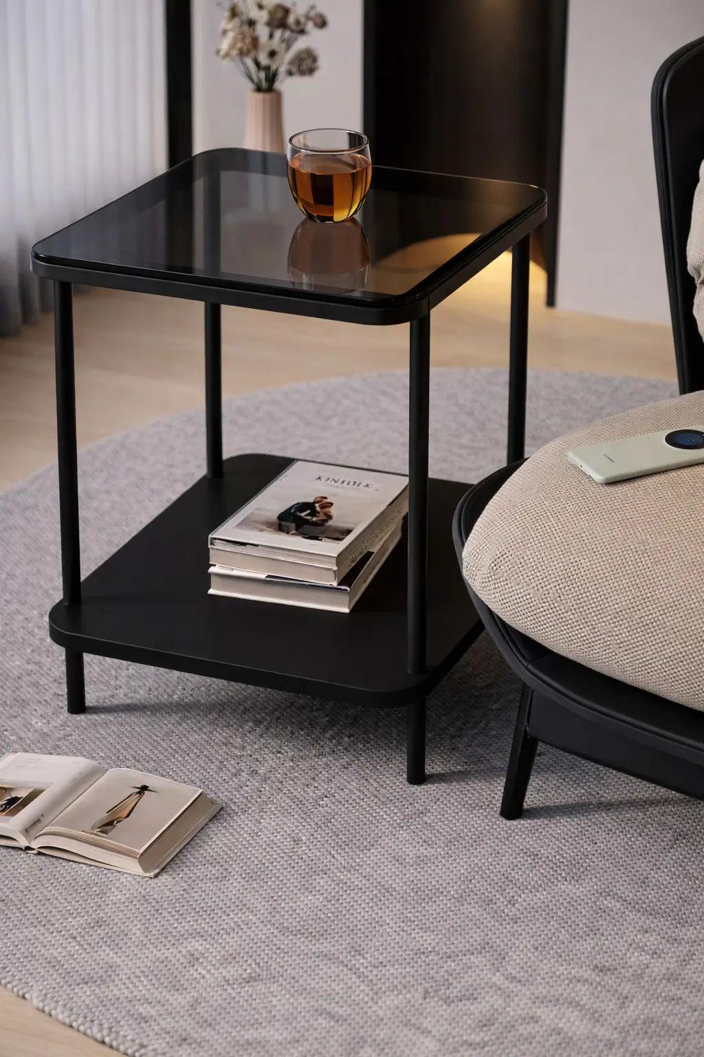 Столик интерьерный со стеклянной столешницей AND-1926 53х40х40 см Черный