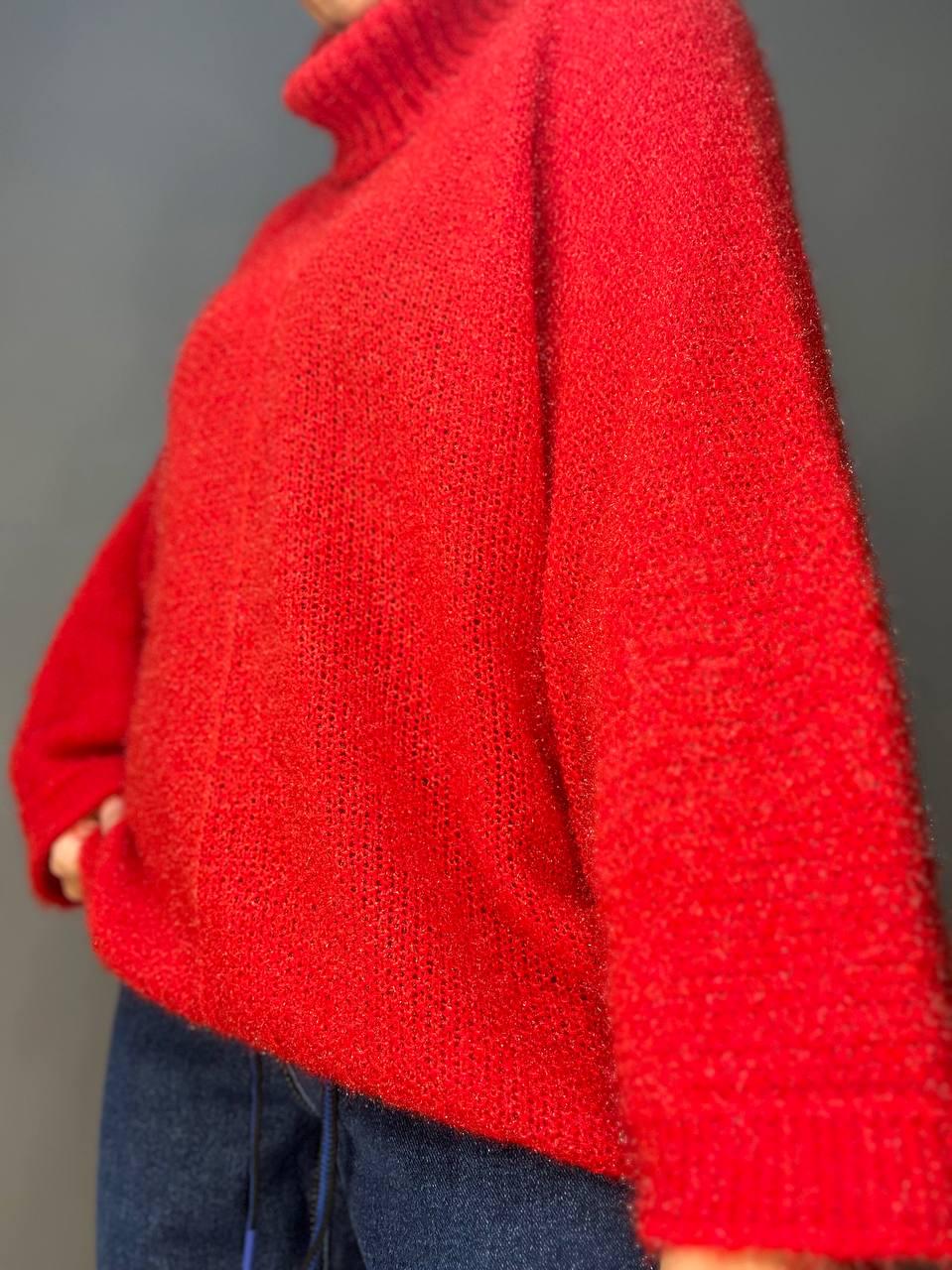 Светр жіночий MY FASHION 3267 павутинка оверсайз широкий комір хомут подовжений р. 44-48 Червоний (3118) - фото 8