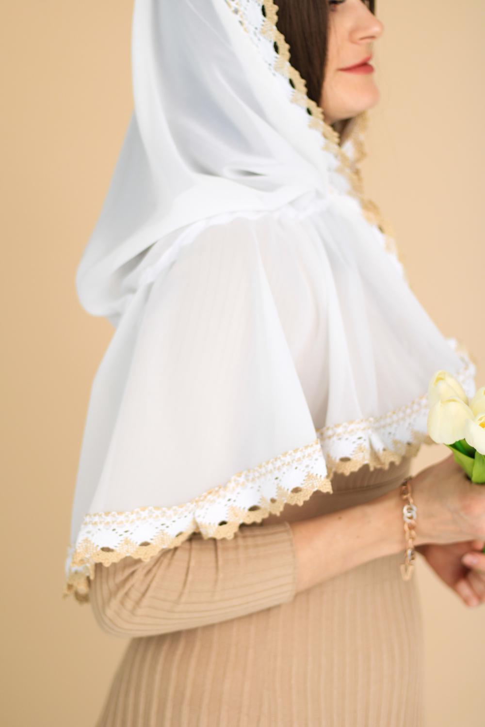 Палантин для храму на голову Білий (п022) - фото 6 Палантин для храму на голову Білий (п022) - фото 6