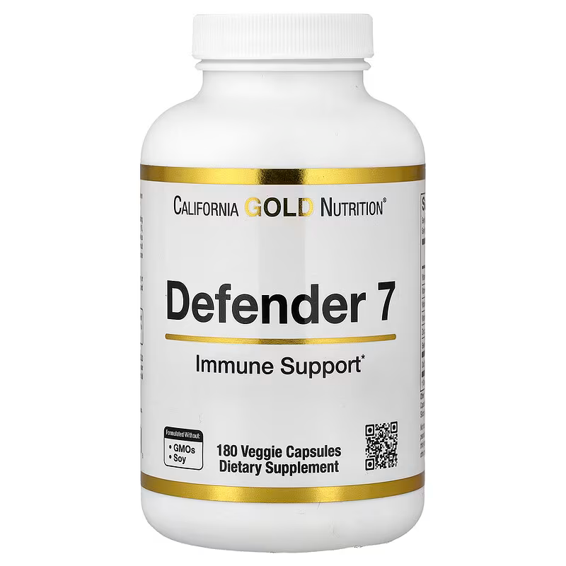 Витаминно-минеральный комплекс California Gold Nutrition Defender 7 витаминов A/C/D3/B6/цинк/селен и бета-глюкан 180 вег. капс. (32064354)