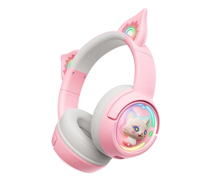 Наушники игровые беспроводные с ушками Onikuma B5 Bluetooth с микрофоном и RGB Pink (19116)