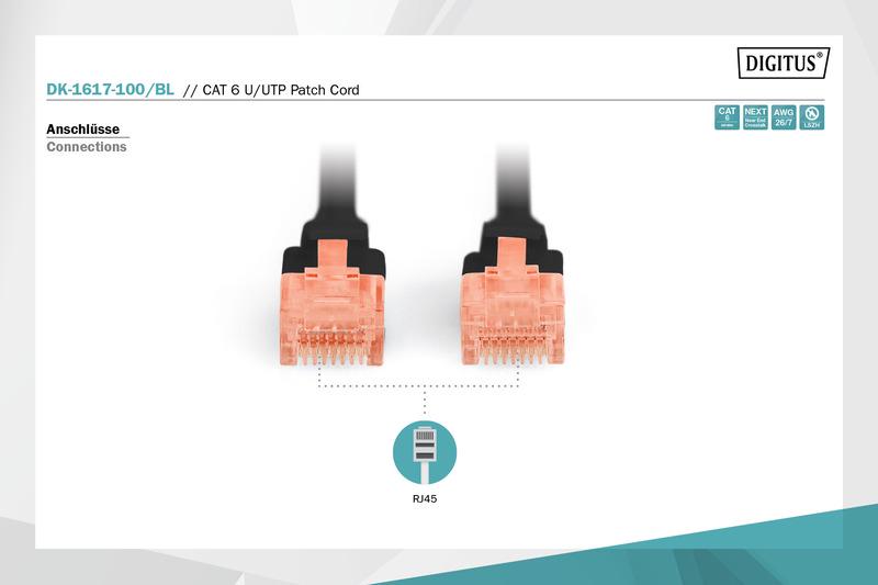 Патч-корд Digitus LSZH Cat 6 UTP AWG 26/7 Cu 10 м Чорний (ERC-DK-1617-100/BL) - фото 2