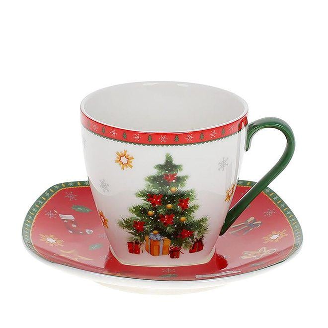 Чашка новогодняя фарфоровая с блюдцем Flora С Рождеством 0,22 л (32380)
