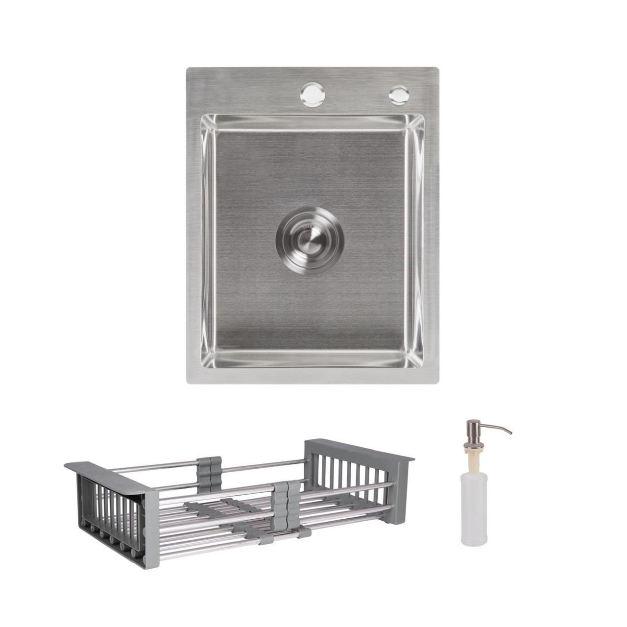 Комплект Lidz Handmade H4050 мийка для кухні інтегрована Brushed з дозатором/Lidz K01G корзина (2553560841)