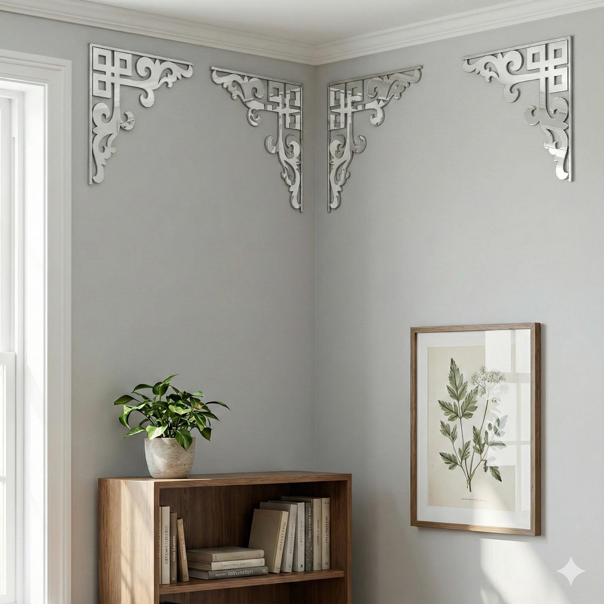 Узор зеркальный угловой  DFA для декора стен и мебели 2 шт. Серебристый (YA00091-S)