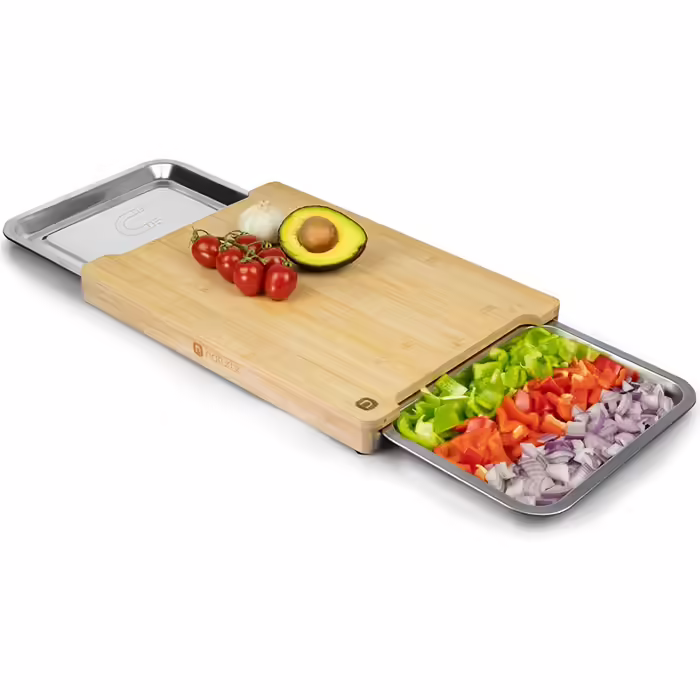 Доска разделочная с 2-мя выдвижными ящиками Naturlik бамбуковое дерево ‎40x29 см (2621924)