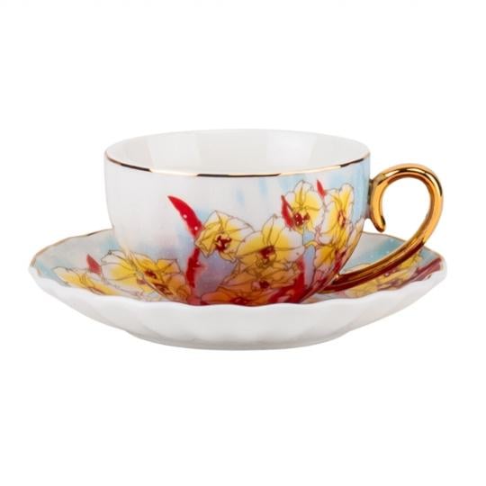 Кружка с блюдцем и ложкой Elisey Ceramic Grace керамическая 200 мл Белый с голубым (135-81-9217-011.3)