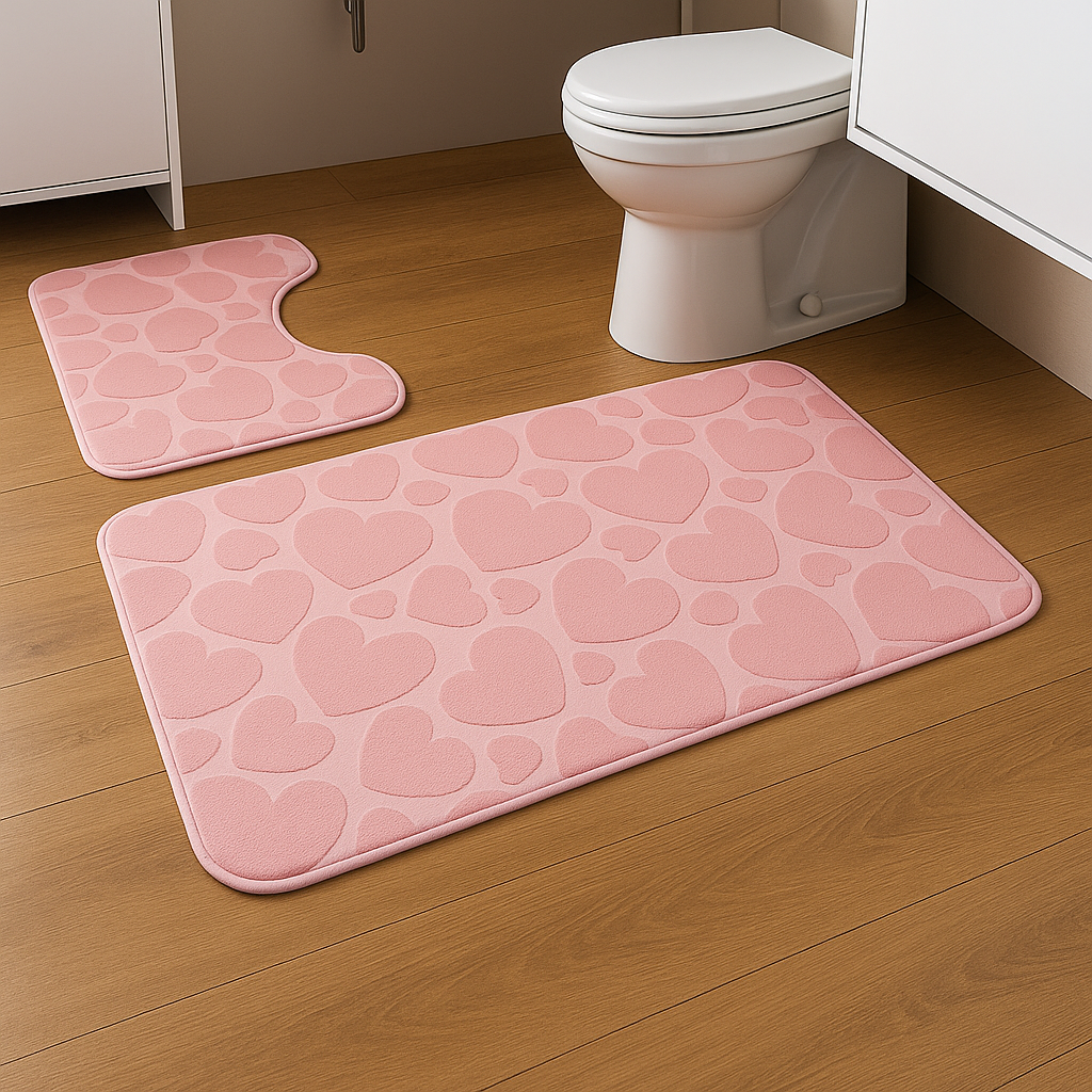 Набір килимків для ванної кімнати 3D Сердечки з гумовим покриттям 2 шт. Рожевий (28766961) - фото 2 Набір килимків для ванної кімнати 3D Сердечки з гумовим покриттям 2 шт. Рожевий (28766961) - фото 2