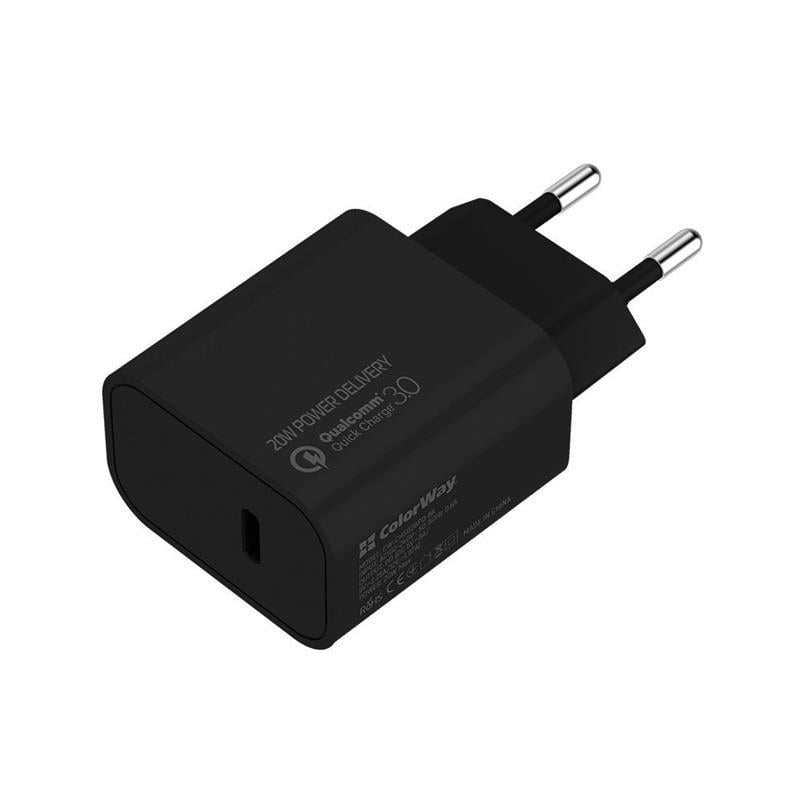 Блок сетевой ColorWay CW-CHS026PD-BK 20W USB Type-C PD Черный (30067355)