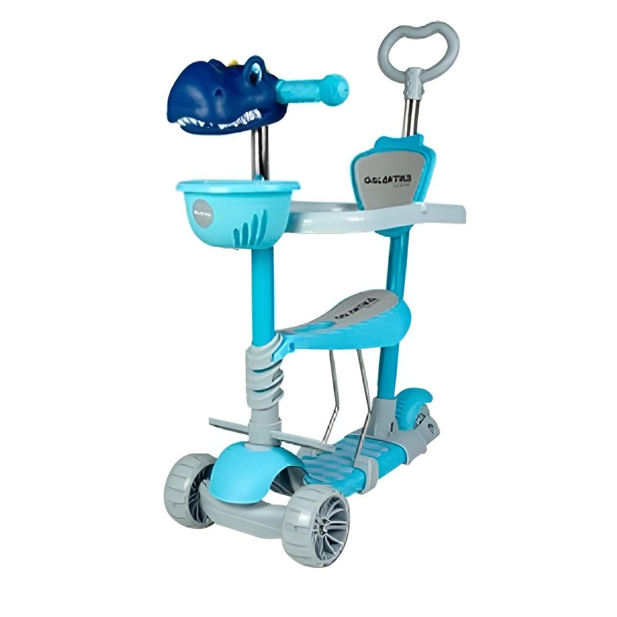 Самокат детский трехколесный 5в1 с подсветкой/корзиной и родительской ручкой Galaktika Dino Синий (2578193048)