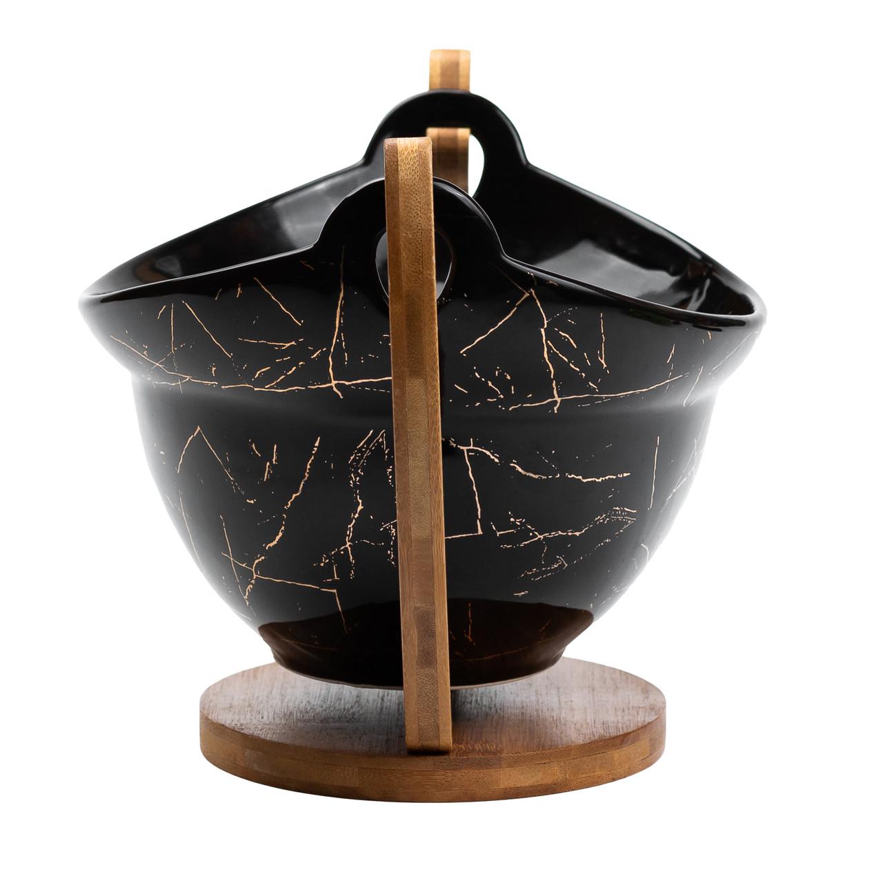 Фруктівниця керамічна з бамбуковою підставкою 32x18,5x18 см (4764)