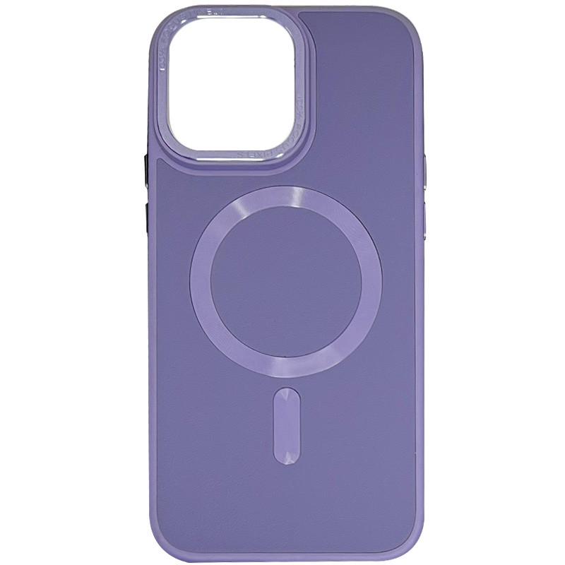 Противоударный кожаный чехол Bonbon Leather Metal Style with MagSafe для Apple iPhone 15 Pro Max (6.7") Серый / Lavender