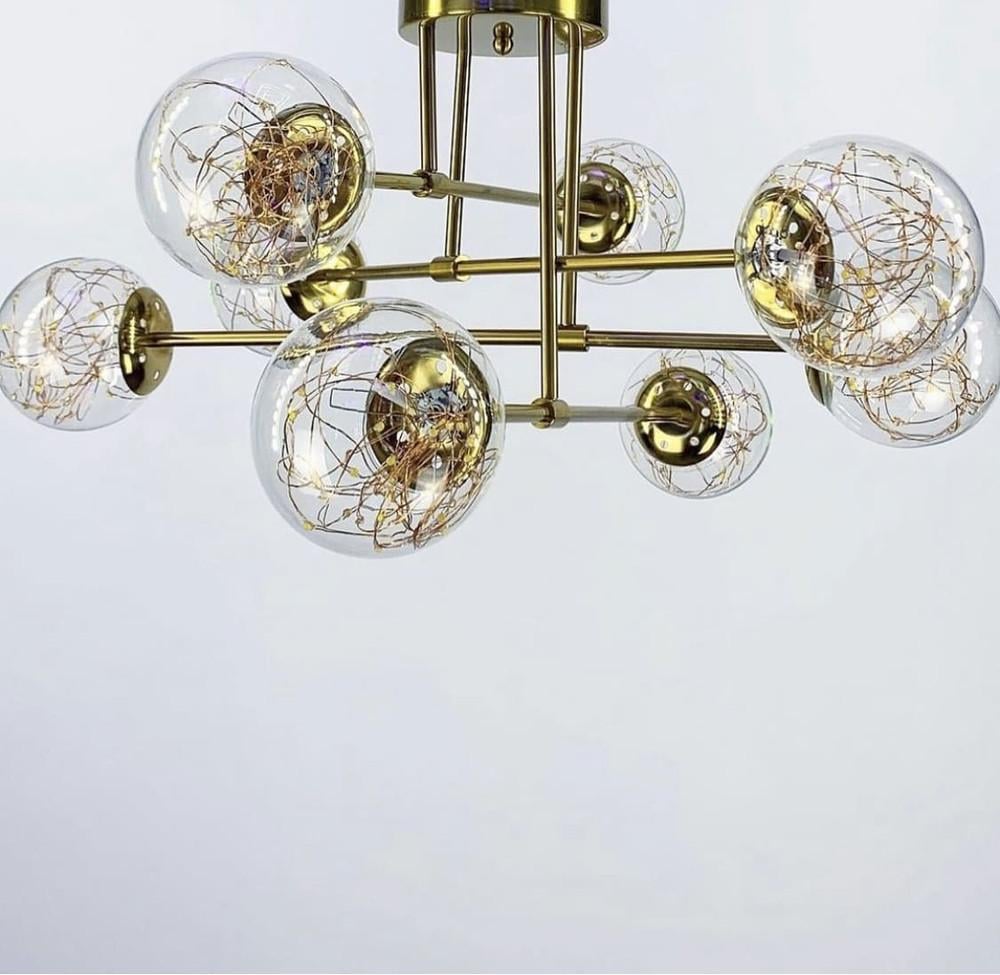 Люстра LED на 8 прозорих плафонів із вбудованими світлодіодами Латунь (K 26/8 AB) - фото 1 Люстра LED на 8 прозорих плафонів із вбудованими світлодіодами Латунь (K 26/8 AB) - фото 1