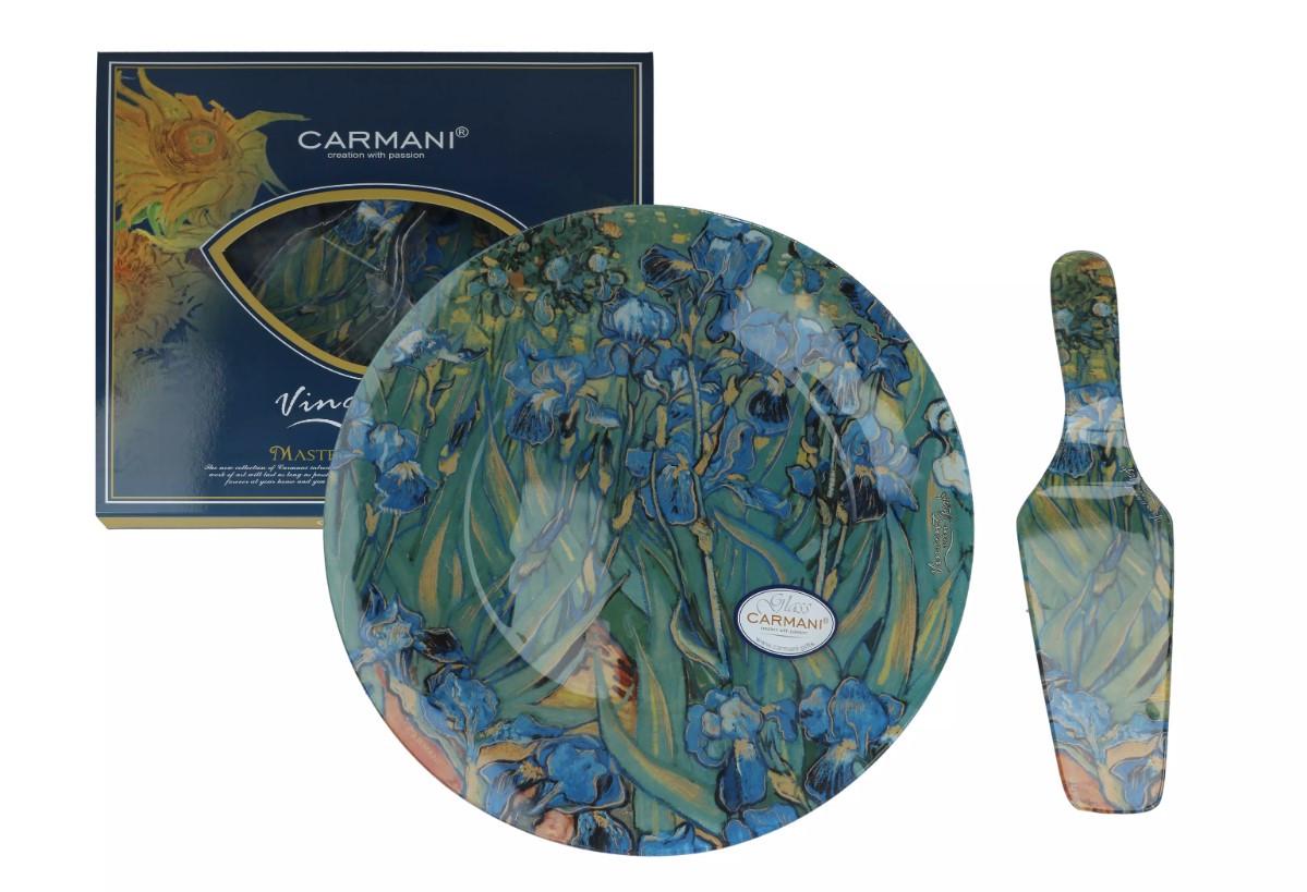 Тарелка стеклянная для торта Саrmanі с лопаткой Ван Гог Ирисы d 30 см (198-1226) - фото 3