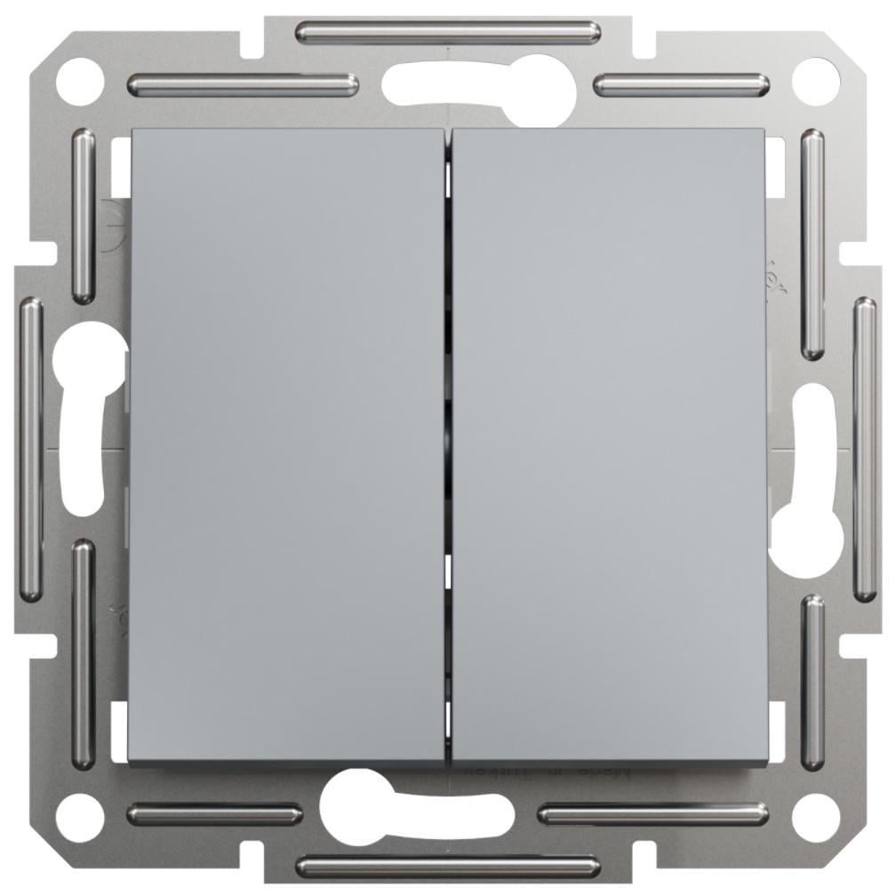 Выключатель двухклавишный Schneider Electric Asfora Стальной (27548662)