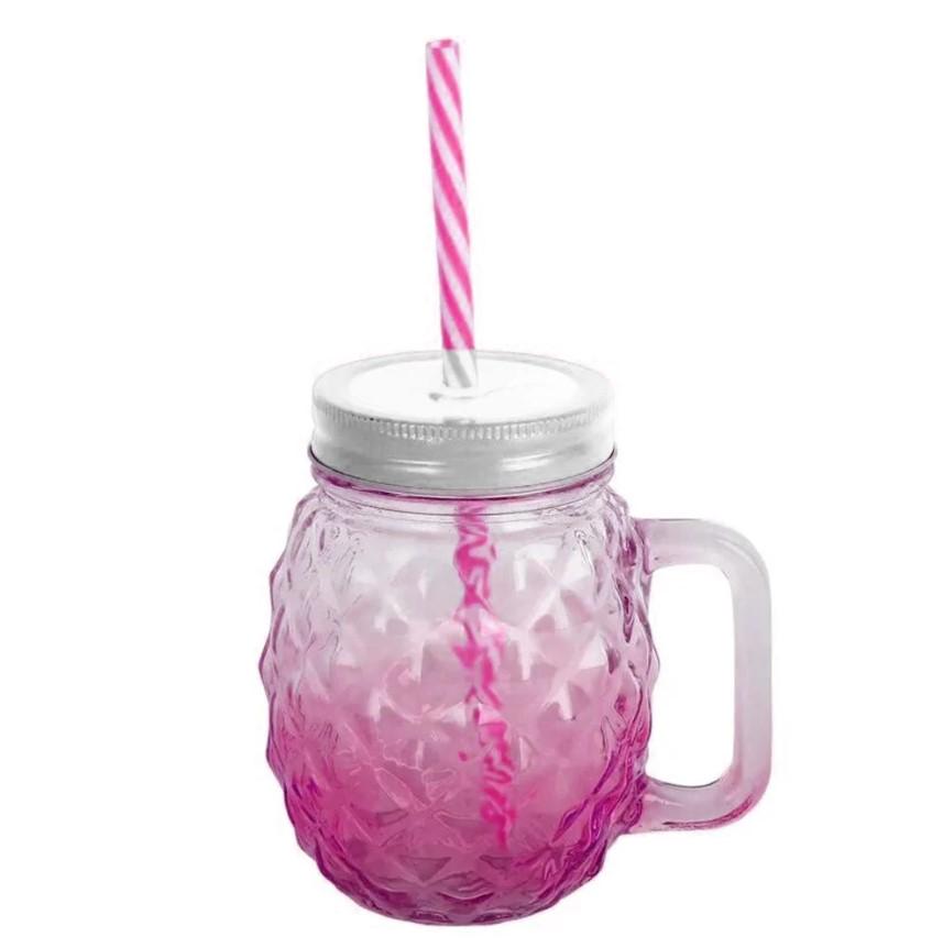 Чашка-банка скляна Ананас з кришкою і трубочкою 500 мл Рожевий (OS-K9480R) - фото 4