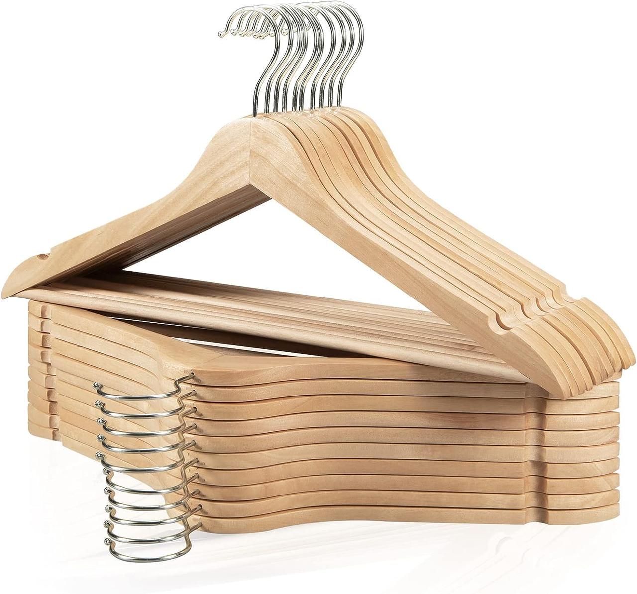 Вішалки дерев'яні нековзні Edergoo з поворотним гачком та виїмками 20 шт.