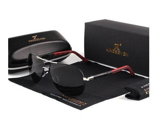 Солнцезащитные очки KINGSEVEN DESIGN Авиатор в классическтой оправе с поляризованными линзами Серебряный/Черный (K725)