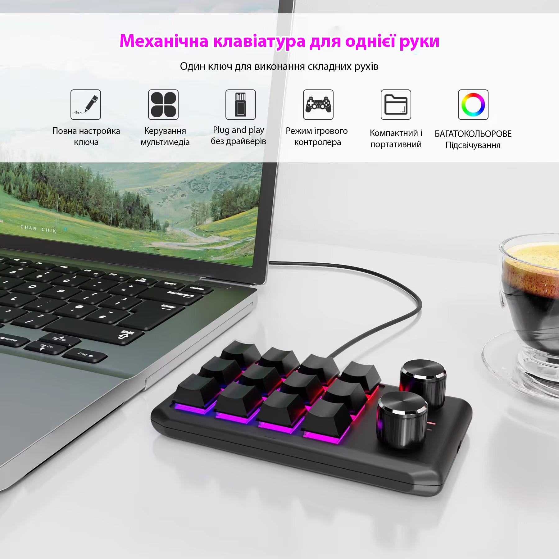 Клавіатура механічна Bluetooth на 12 клавіш Black (20385856) - фото 5