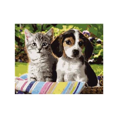 Набор для росписи по номерам Strateg Котенок и щенок 40х50 см (VA-0288-mt)