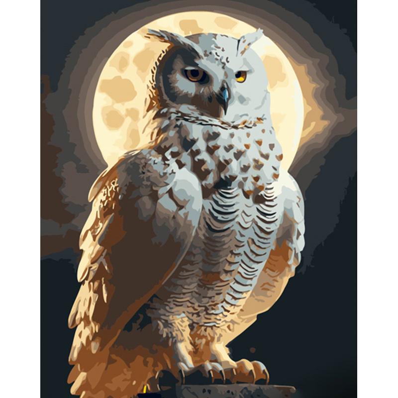 Картина за номерами Strateg Преміум Велична сова з лаком та рівнем 40x50 см (GS1482)