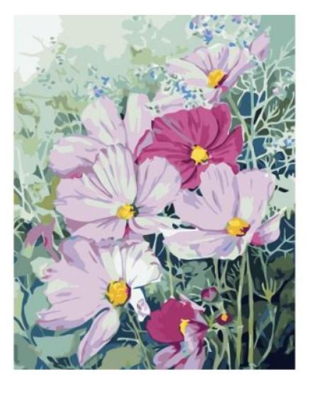 Картина по номерам Strateg Цветы Розовые космеи 40х50 см в термопакете (VA-3301-mt)