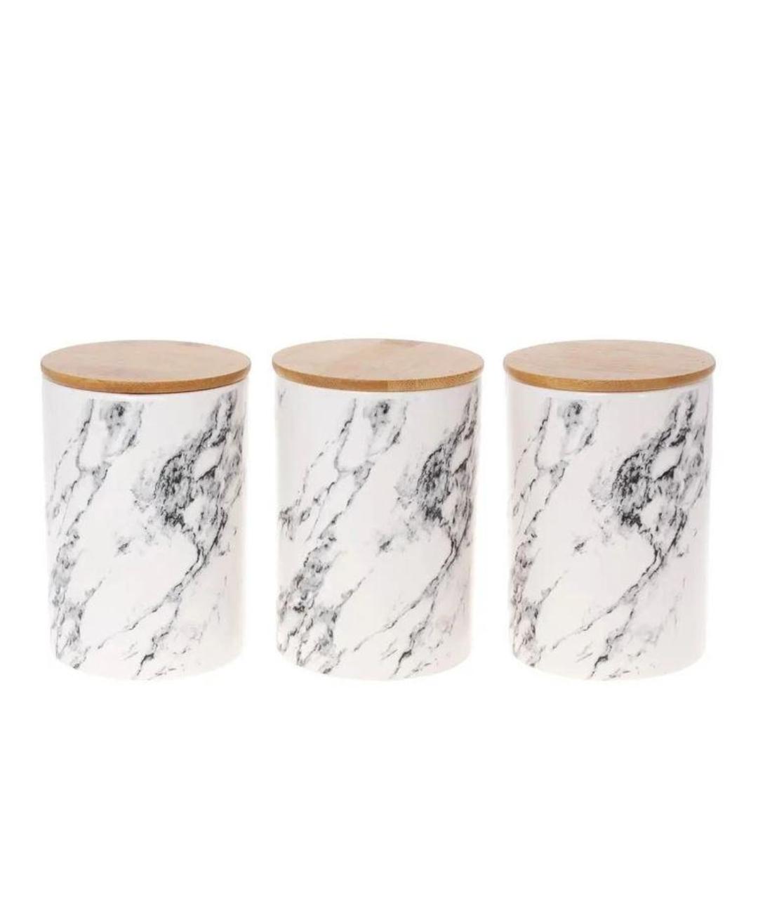 Набор банок для сыпучих BonaDi Marble керамика 650 мл 3 шт. Белый мрамор (304-977)