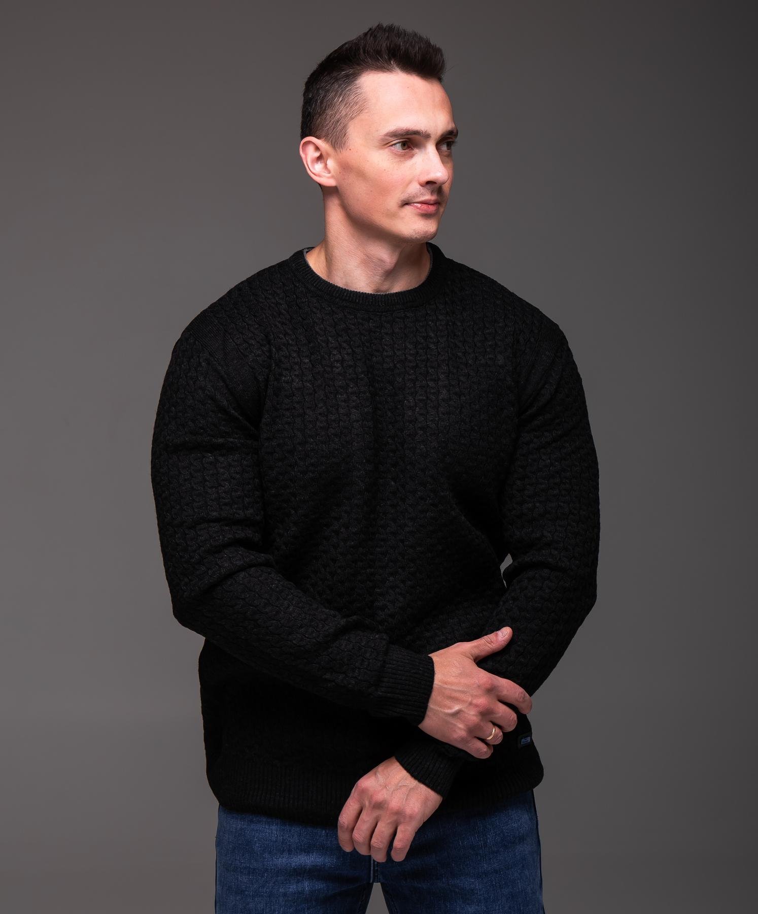 Свитер мужской зимний вязаный классический батал 5XL Черный (2443/2) - фото 7 Свитер мужской зимний вязаный классический батал 5XL Черный (2443/2) - фото 7