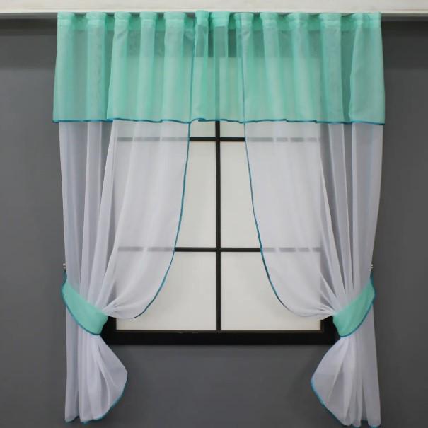 Комплект на кухню шторки/ламбрекен 280х170 см Білий/Бірюзовий (084к)