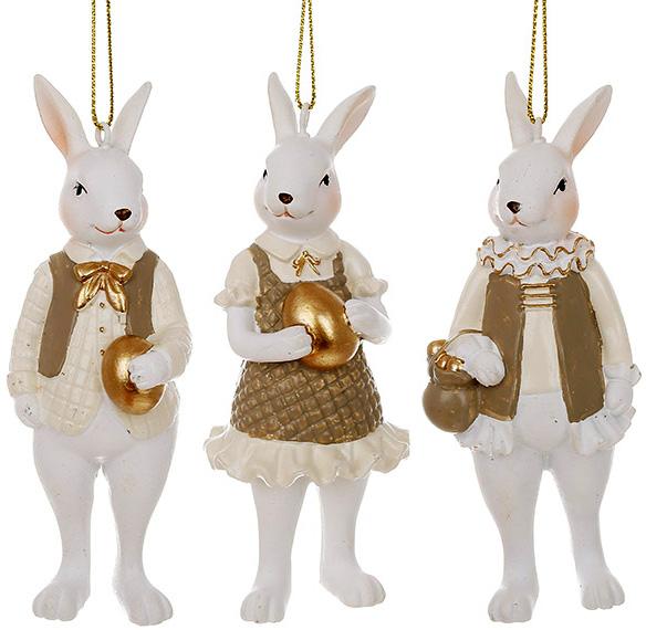 Пасхальные подвески декоративные Зайцы 12 фигурок полистоун