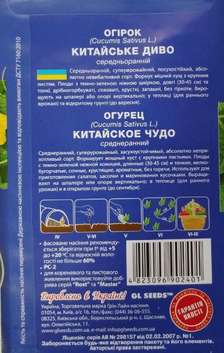 Семена огурец For Hobby GL Seeds Китайское чудо среднеранний 0,5 г (RS-00784) - фото 2 Семена огурец For Hobby GL Seeds Китайское чудо среднеранний 0,5 г (RS-00784) - фото 2
