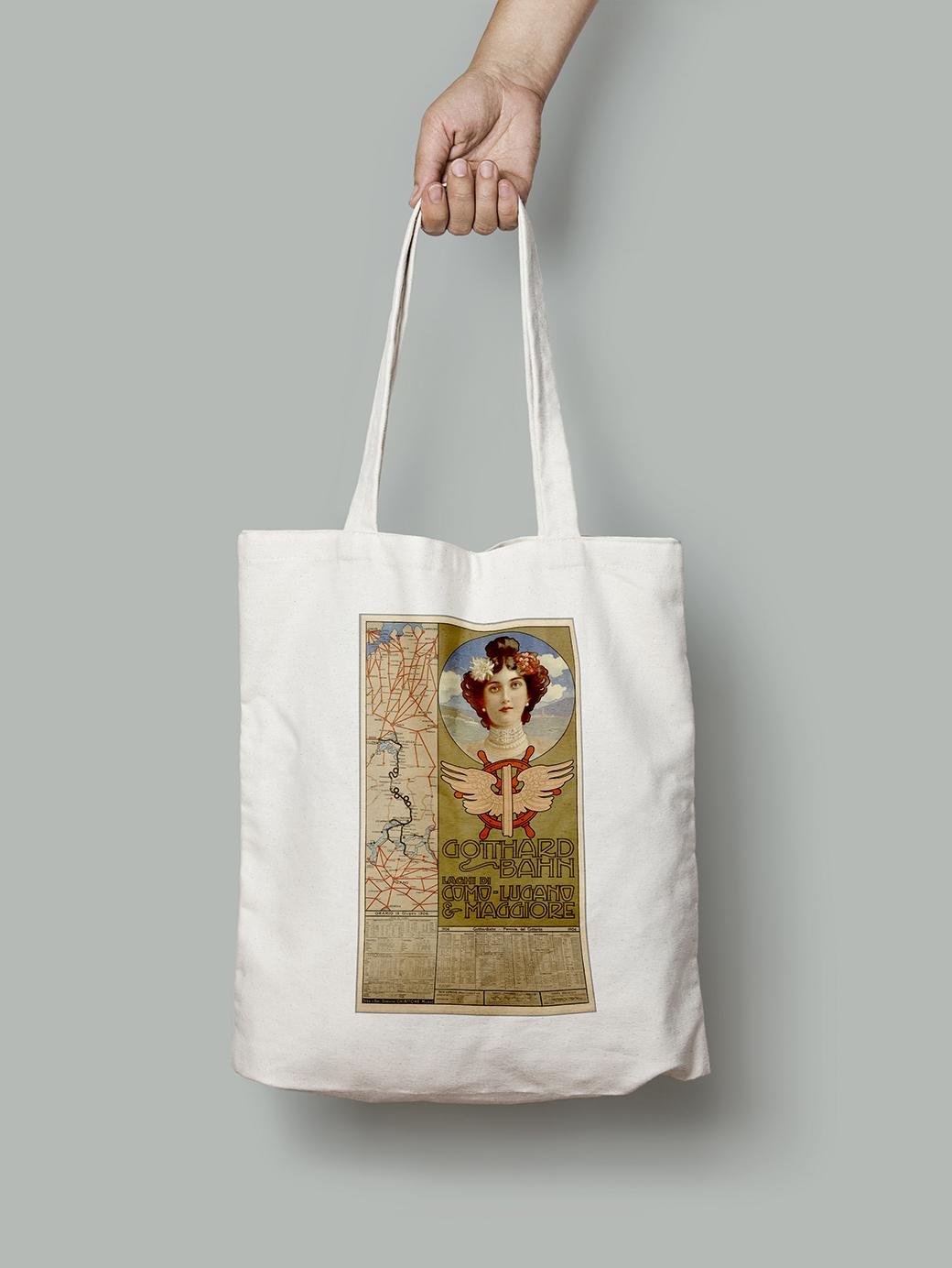 Эко-сумка Винтажный постер Готард-Бан Лаги-ди-Комо-Лугано и Маджоре 1904 шопер (OLD_MAP_poster_55_Bag)