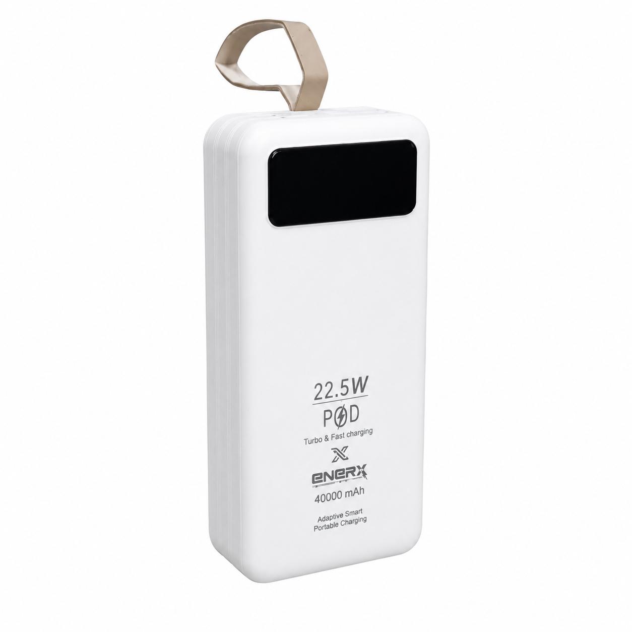Повербанк ENERX 40000 mAh PD 22,5W с функцией быстрой зарядки и 4 встроенными кабелями Белый