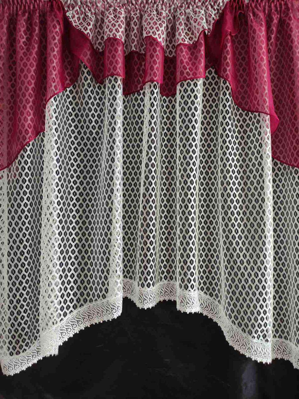 Фіранка Белла сітка з шифоновим ламбрекеном 285х170 см Білий з бордовим (кр-01) - фото 1 Фіранка Белла сітка з шифоновим ламбрекеном 285х170 см Білий з бордовим (кр-01) - фото 1