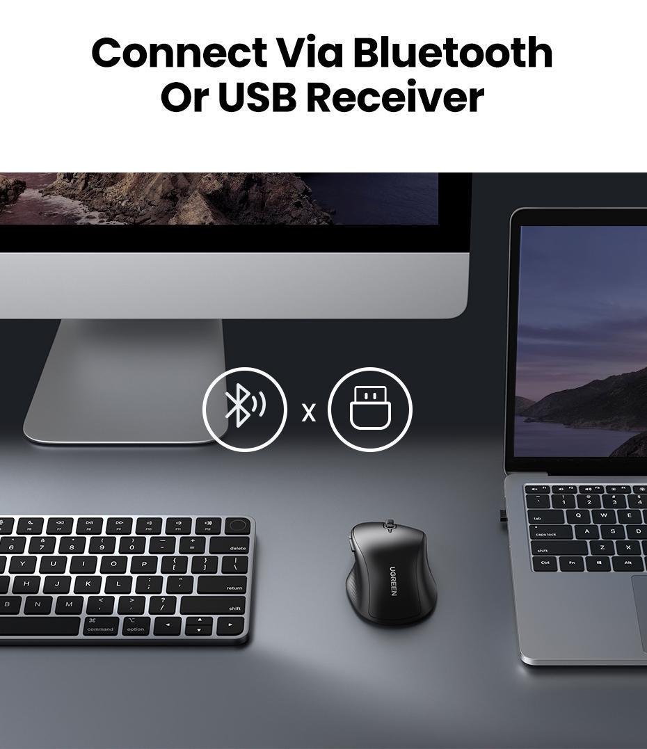 Мышка беспроводная UGREEN Bluetooth 5.0/2.4G с USB-приемником 4000 DPI 5 Черный (90395) - фото 4 Мышка беспроводная UGREEN Bluetooth 5.0/2.4G с USB-приемником 4000 DPI 5 Черный (90395) - фото 4