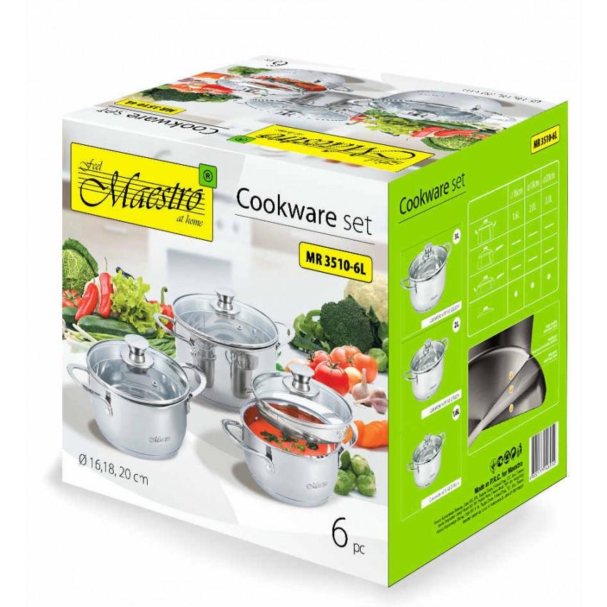 Набір каструль Maestro MR-3510-6 з нержавіючої сталі з кришкою 6 пр. (1122242336) - фото 2 Набір каструль Maestro MR-3510-6 з нержавіючої сталі з кришкою 6 пр. (1122242336) - фото 2