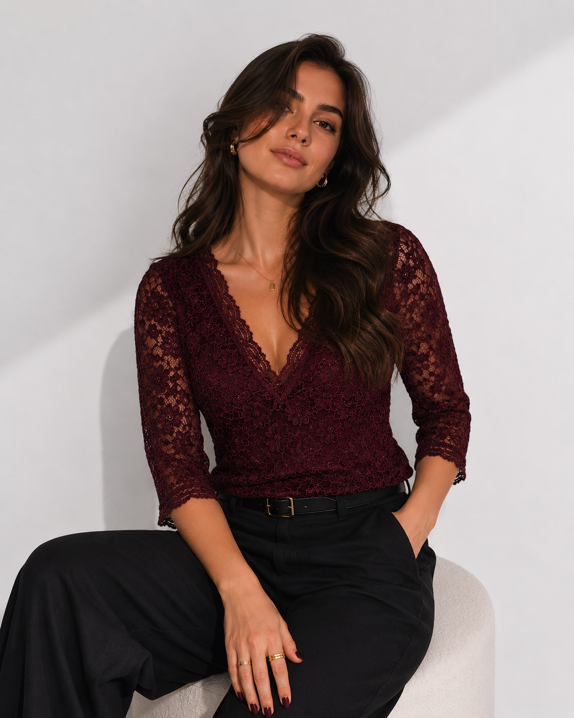 Блуза женская кружевная Bershka S Бордовый (26127614)