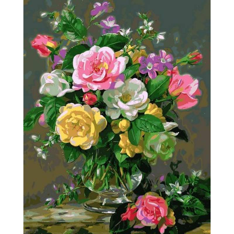 Картина по номерам Mariposa Розы в стеклянной вазе 40x50 см (Q2167)